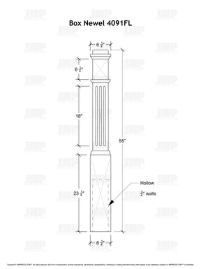 Box Newel 4091FL - Fluted (6-1/4")