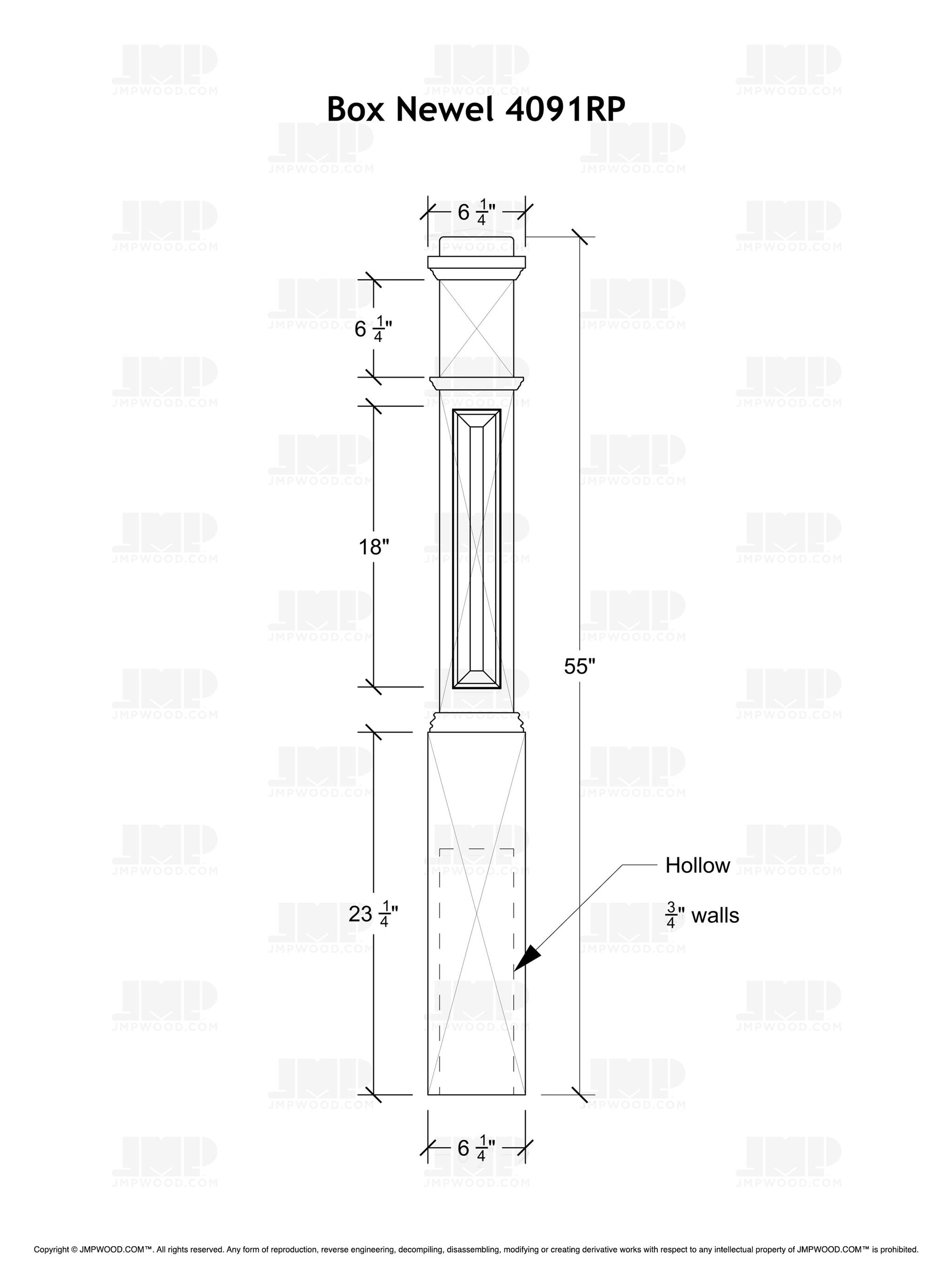 Box Newel 4091RP - Raised Panel (6-1/4")
