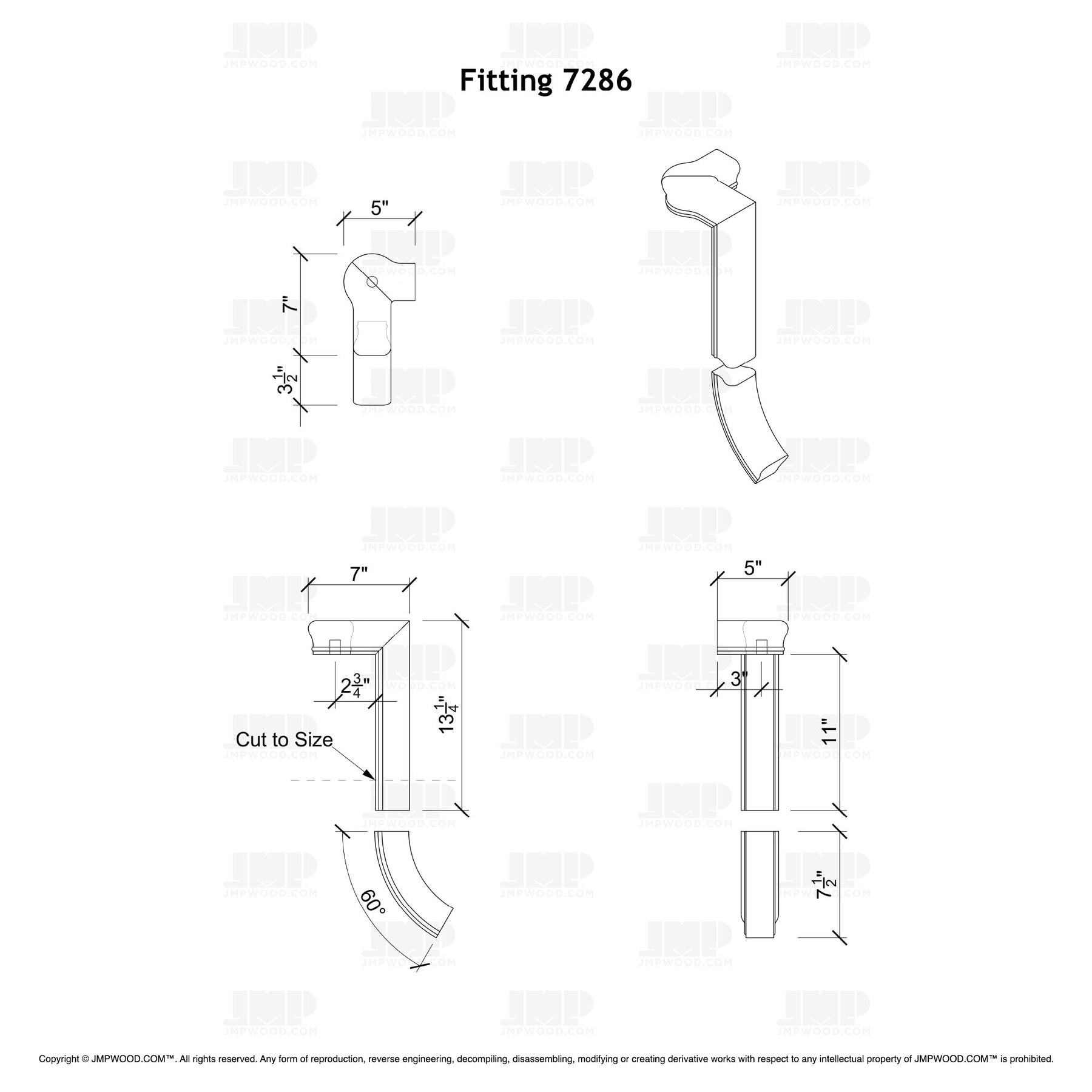Fitting 86 - Level Quarter Turn Gooseneck Fitting with Cap - 2 Rise (Right Hand)