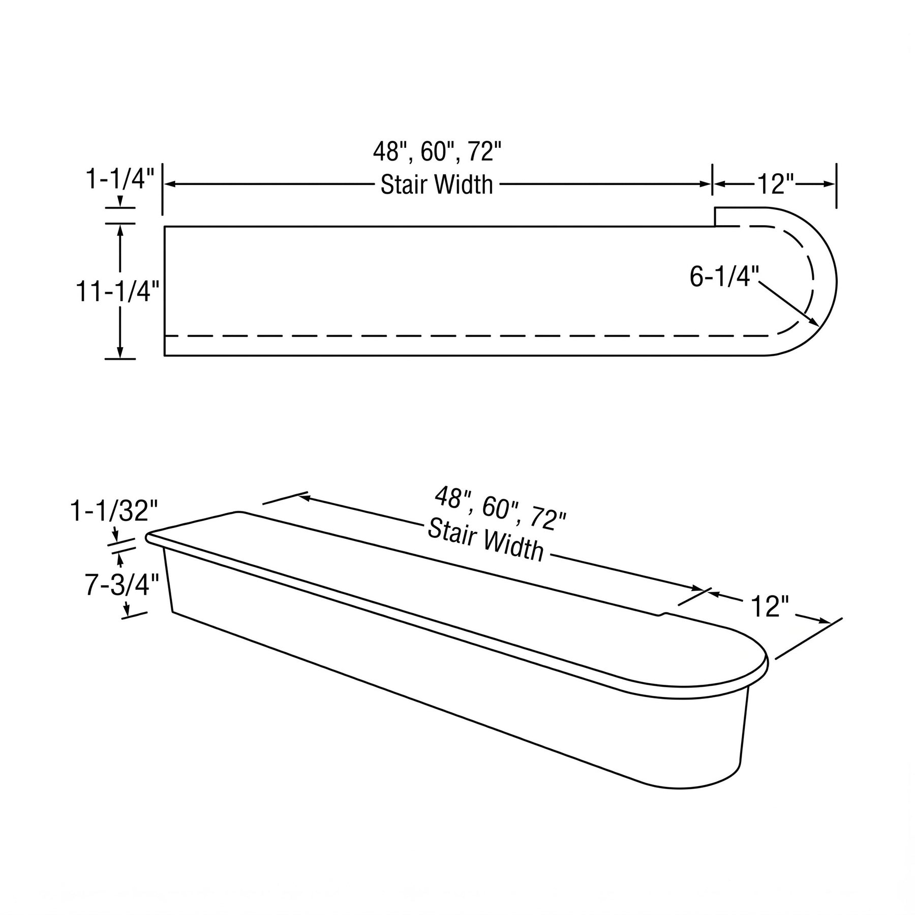 Tread 8110 - Starting Step w/ 1 End Bullnose - Reversible RH/LH