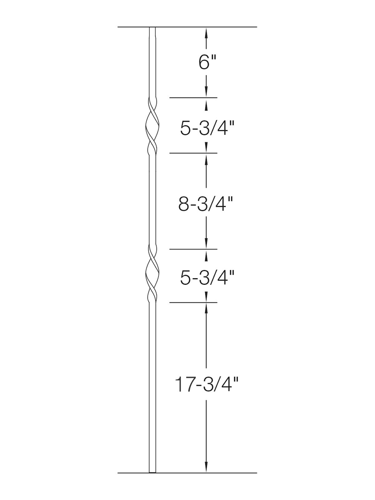 Iron Baluster 9507 - 5/8" Round - Double Ribbon