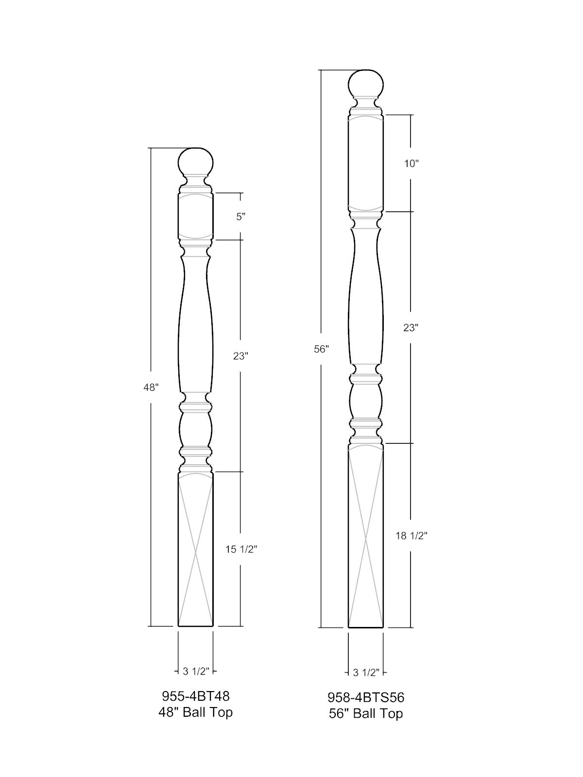 Bordeaux 955-4BT Series Ball Top Newel Post (3-1/2")