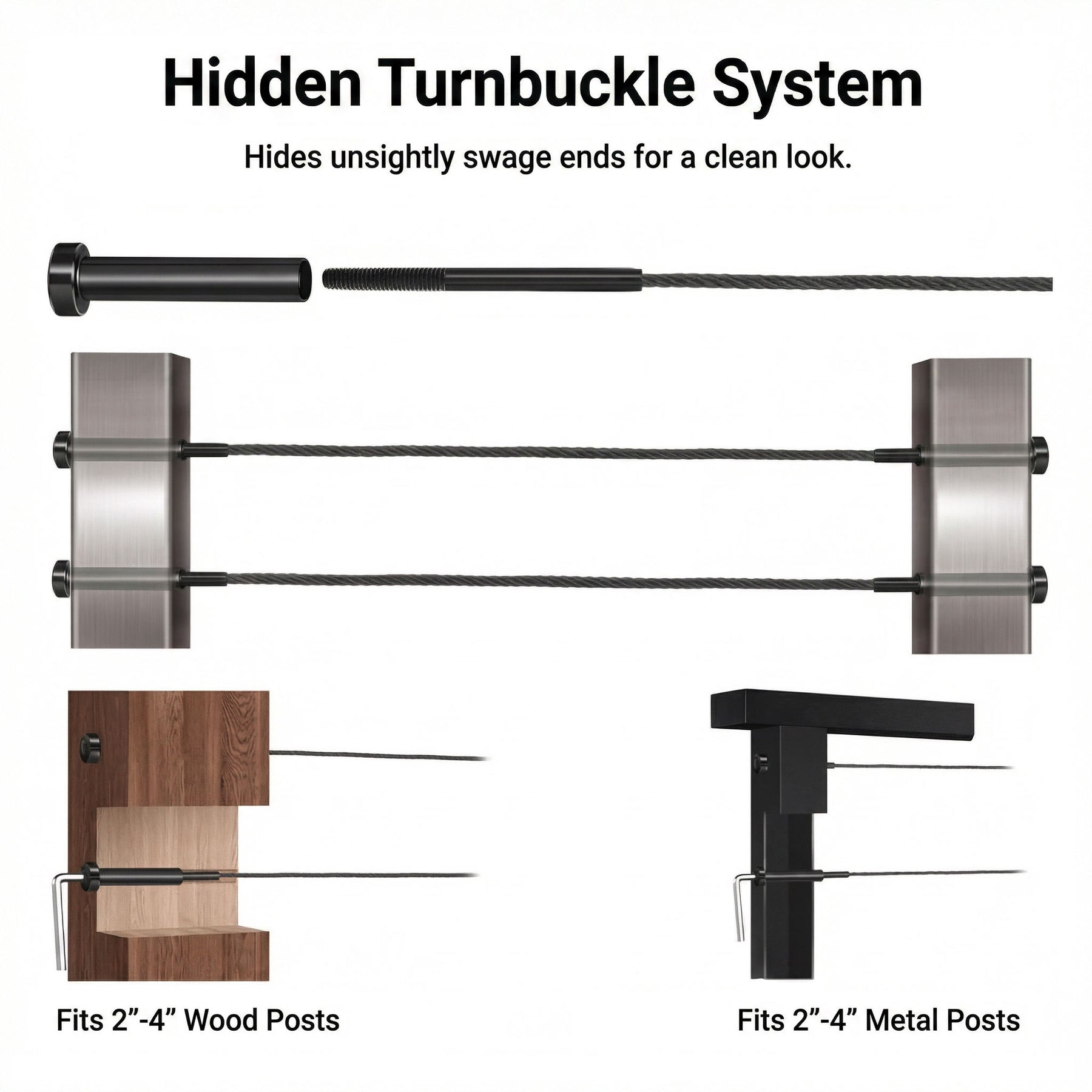 SteelX CC002 1/8" Cable Hardware - Turnbuckle Swage Threaded Stud