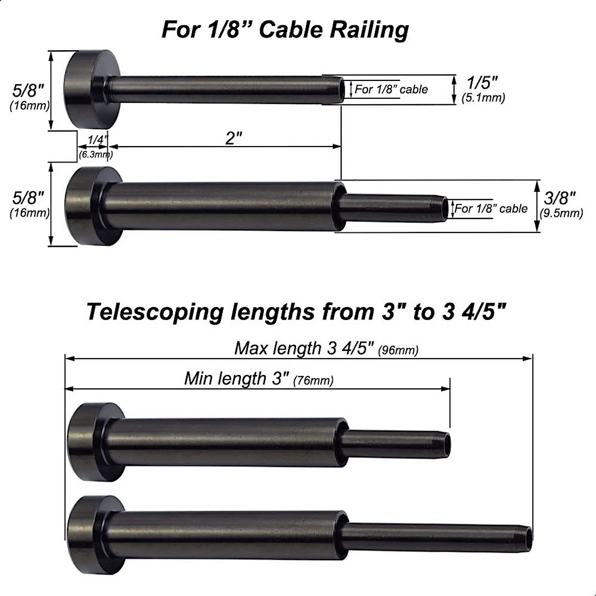 SteelX CC002 1/8" Cable Hardware - Turnbuckle Swage Threaded Stud