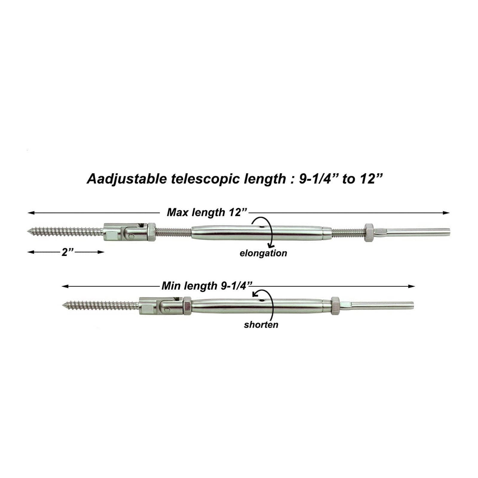 SteelX CC009 1/8" Cable Hardware - Adjustable Angle Lag Screws Turnbuckle Kit