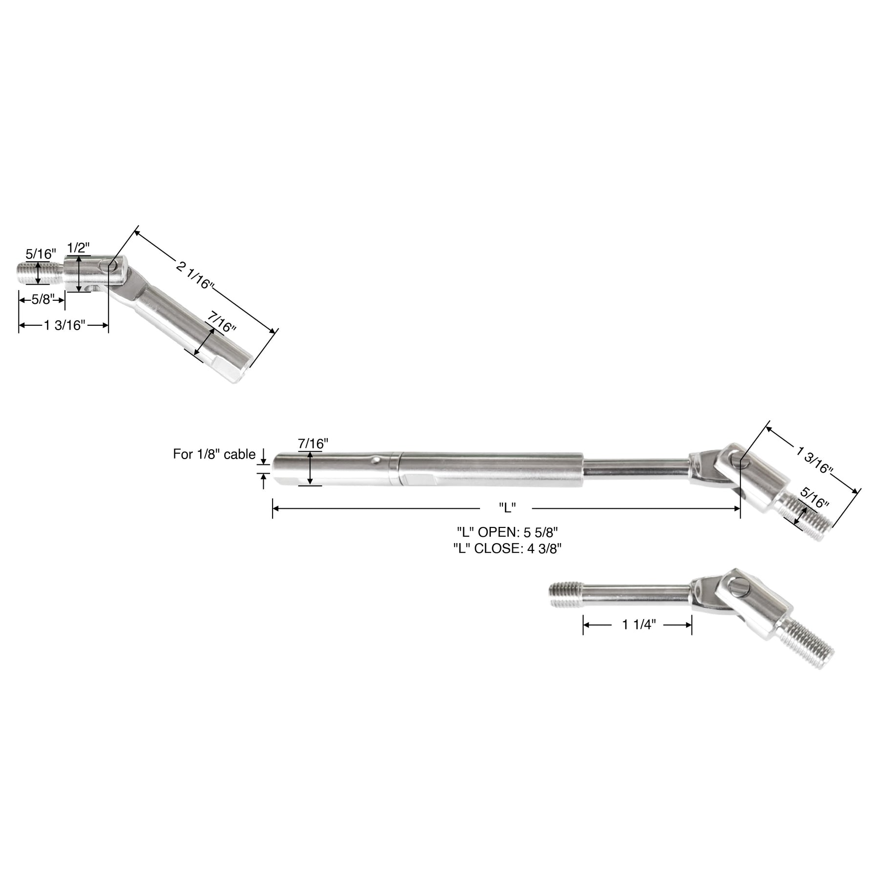 SteelX CC019 1/8" Cable Hardware - Adjustable Quick Lock Tensioner with Threaded Bolt