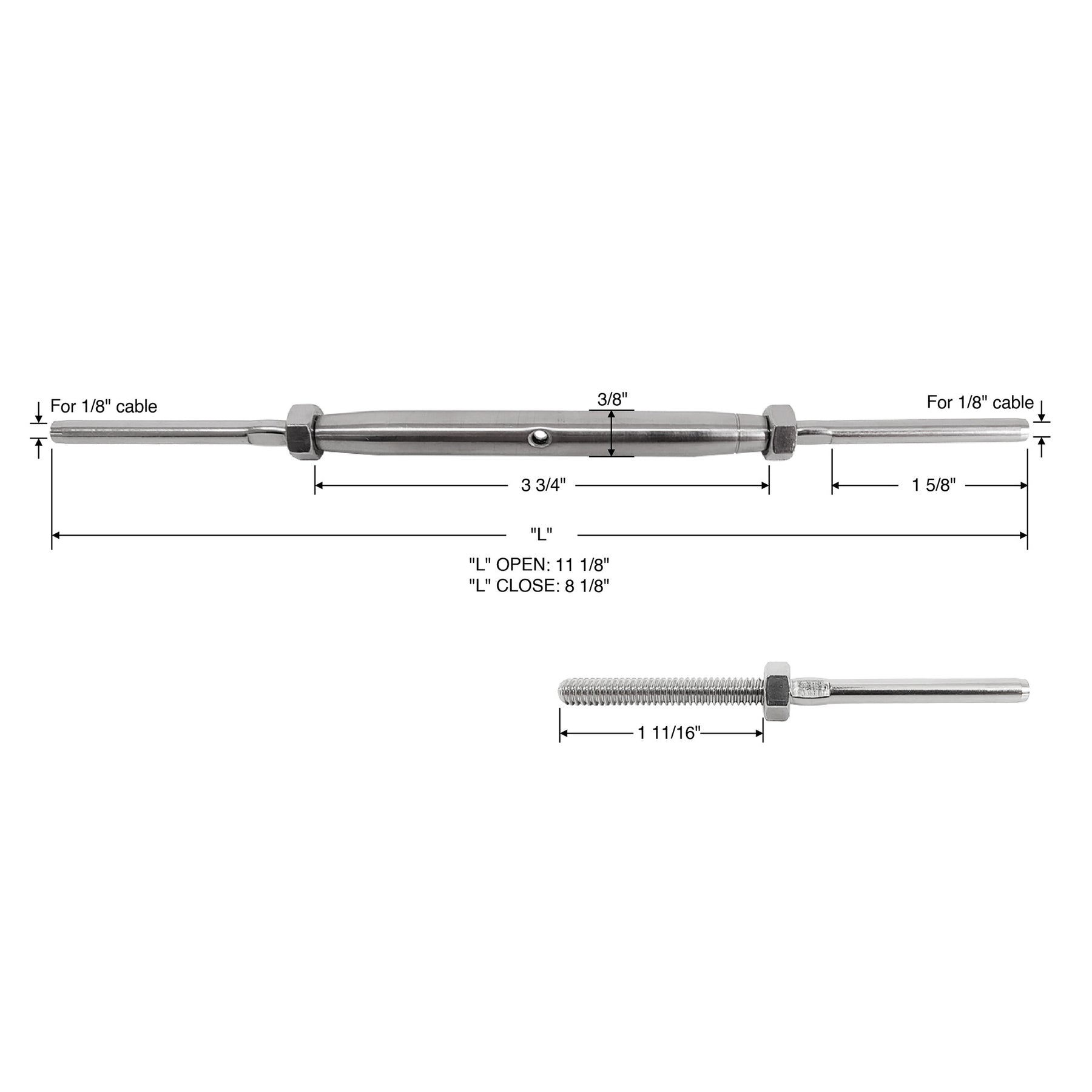 SteelX CC020 1/8" Cable Hardware - Hand Swage Stud & Stud Turnbuckle