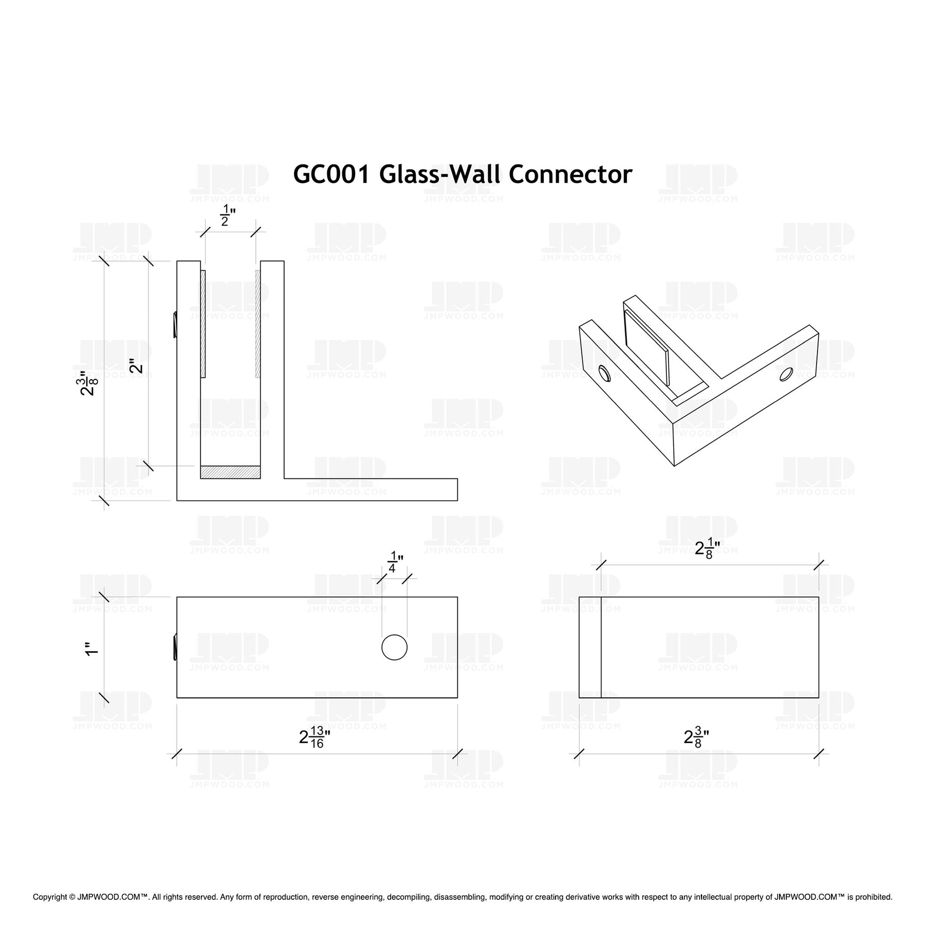 GlassX GC001 Glass Connector - 90 Degree Glass to Wall