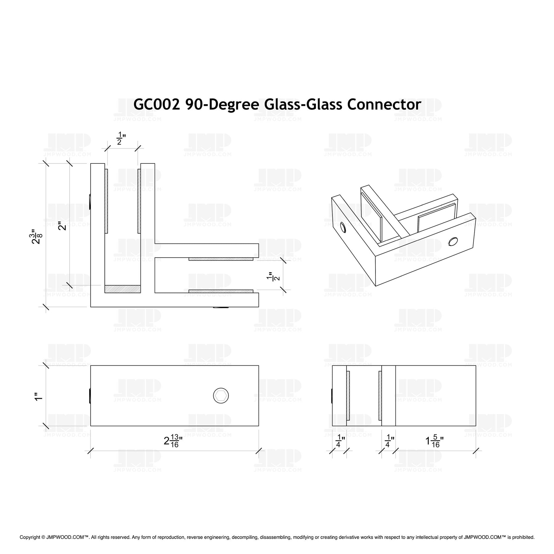 GlassX GC002 Glass Connector - 90 Degree Glass to Glass