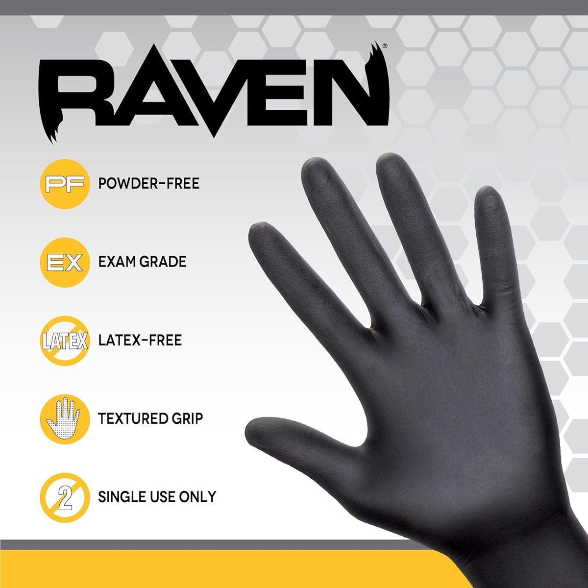 Raven Powder-Free Nitrile 7-Mil Black Disposable Gloves (100 Gloves)