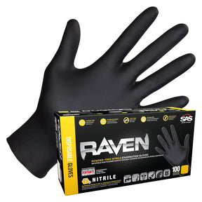 Raven Powder-Free Nitrile 7-Mil Black Disposable Gloves (100 Gloves)