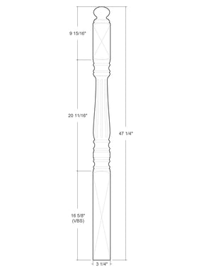 Williamsburg Post to Post Newel (Fluted)