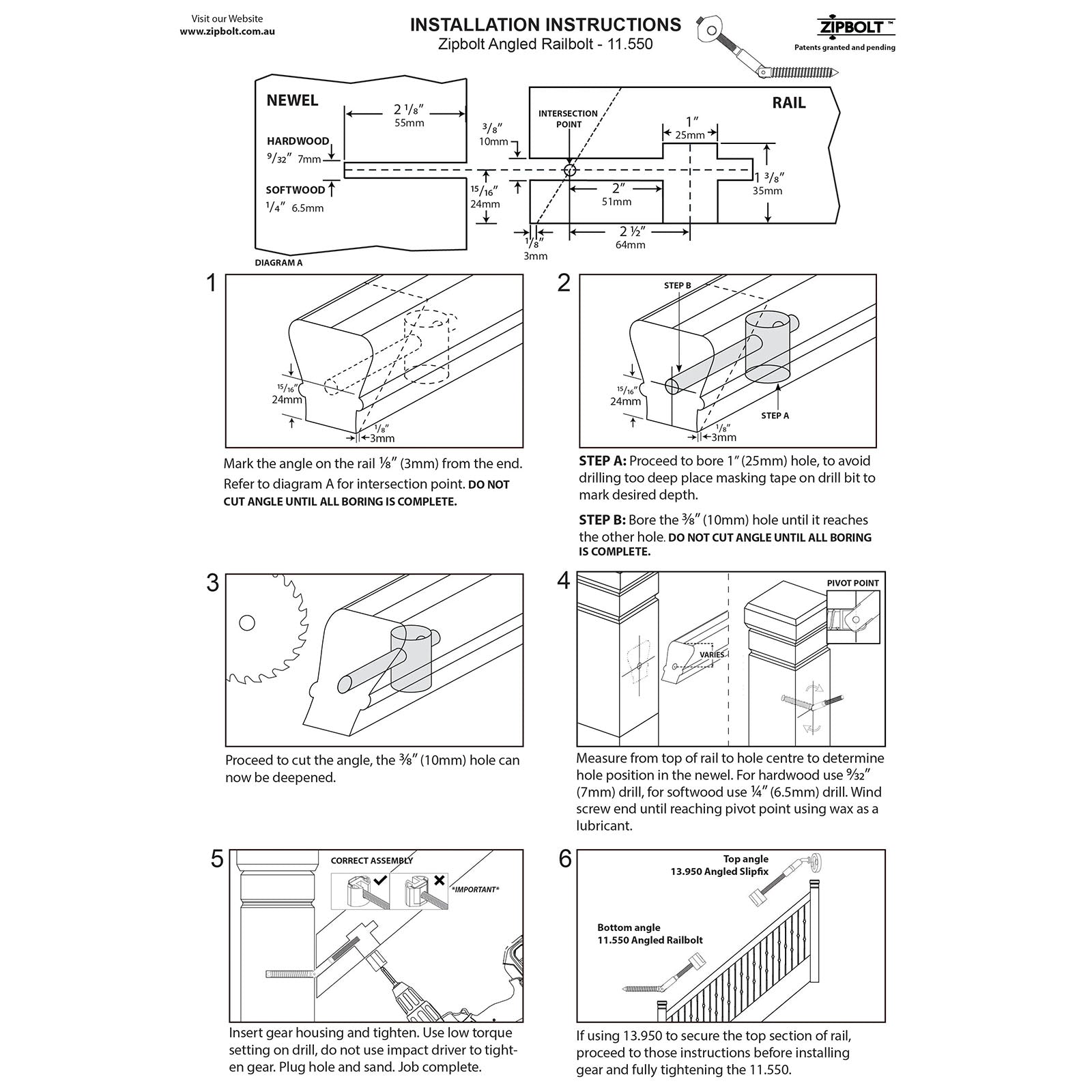 Zipbolt Angled Railbolt