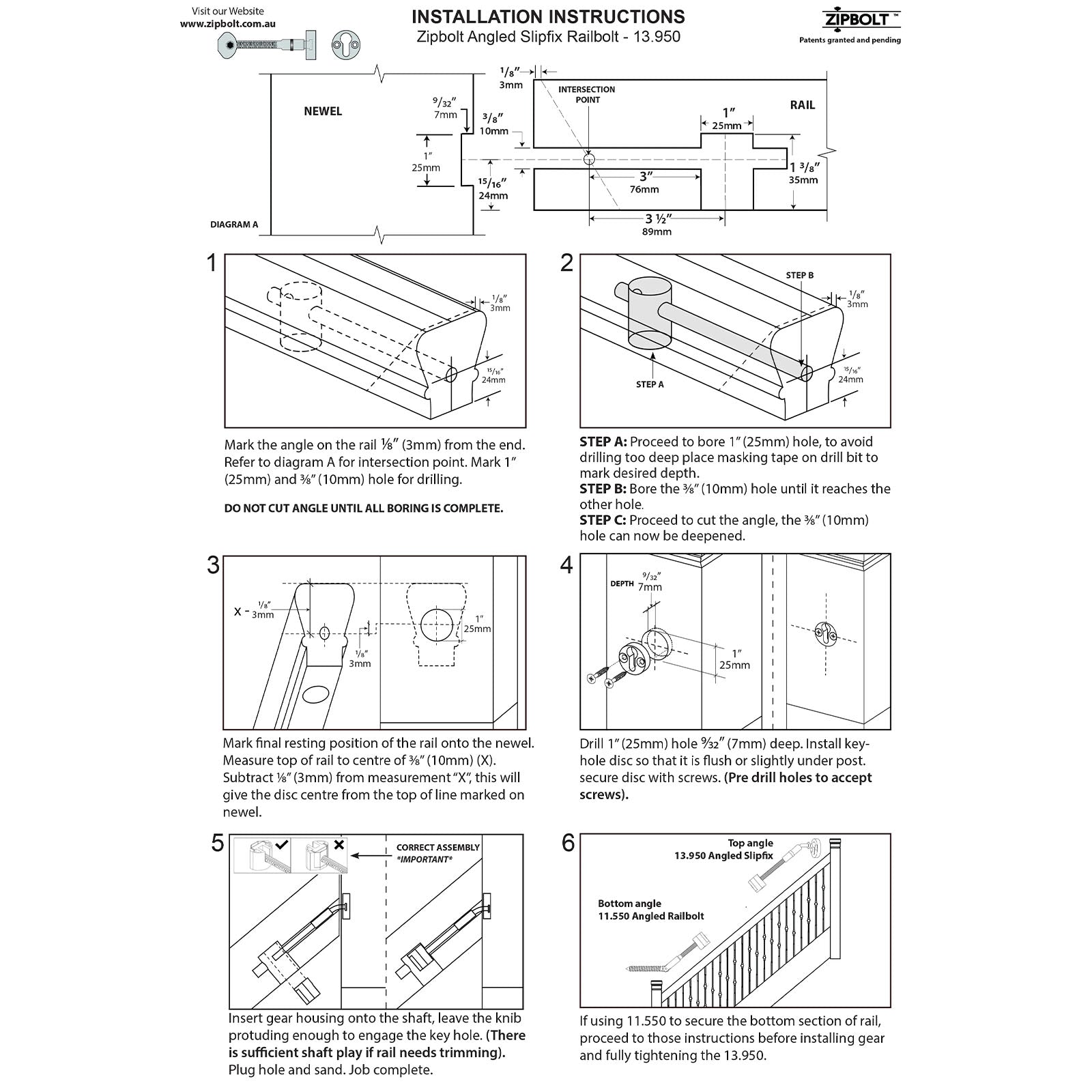 Zipbolt Angled Slipfix Railbolt