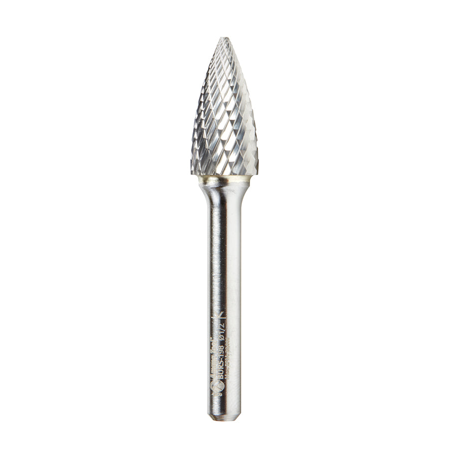 Amana Tool SG Burrs Solid Carbide Head Brazed into Steel Shank Pointed Tree Shape Double Cut Burr Bits