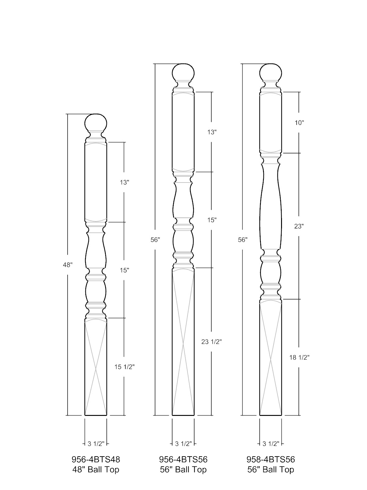 Bordeaux 955-4BT Series Ball Top Newel Post (3-1/2")